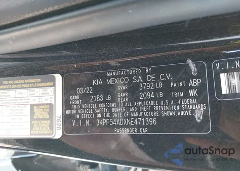 2022 Kia Forte Gt-Line z USA, uszkodzony, nr VIN 3KPF54ADXNE471396